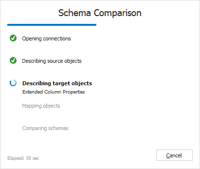 Schema Comparison progress window