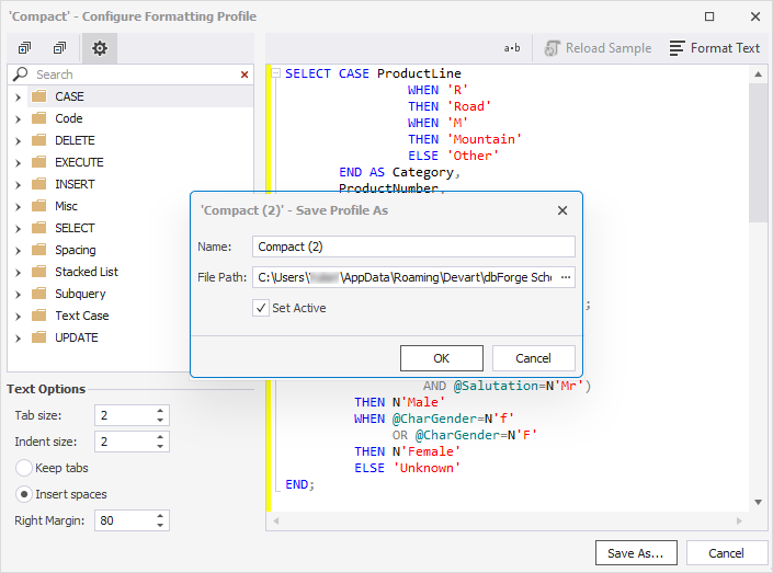 Modify aL formatting profile