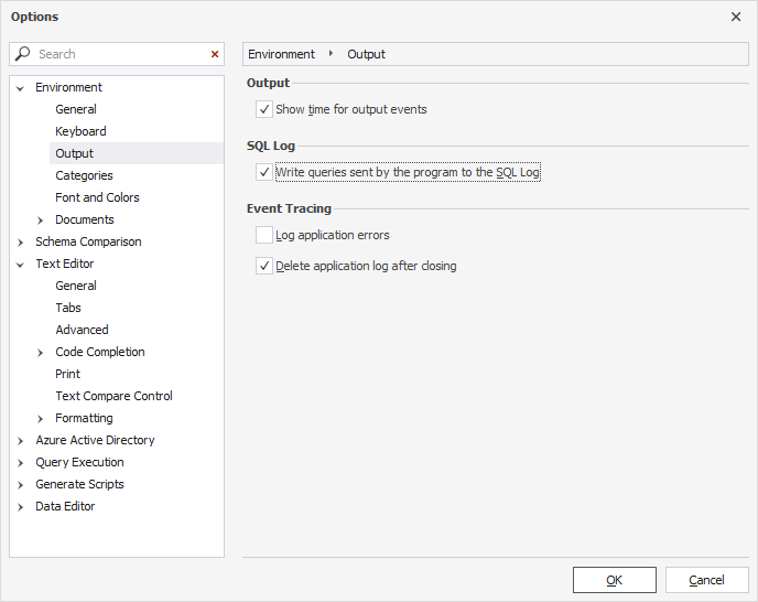 Options Environment Output
