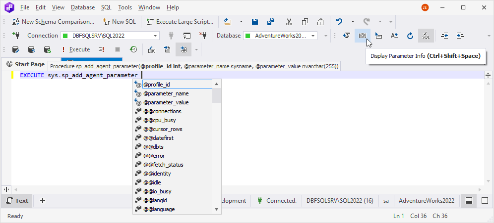 Parameter info tooltip