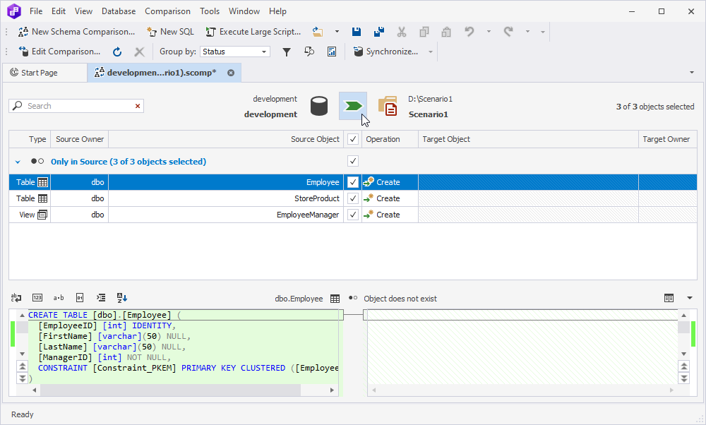 Synchronize object to the target database