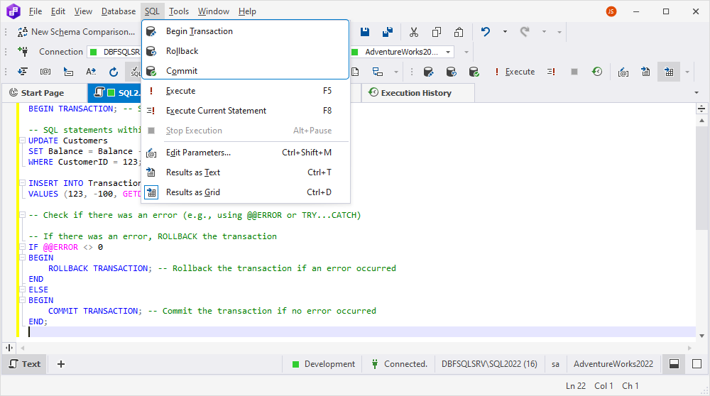 BEGIN TRANSACTION commands