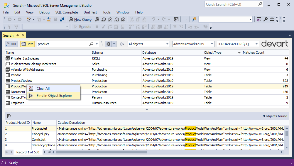 Find in Object Explorer