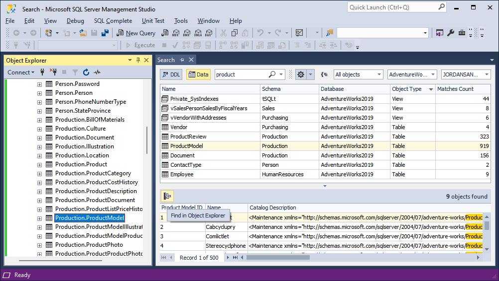 Find in Object Explorer