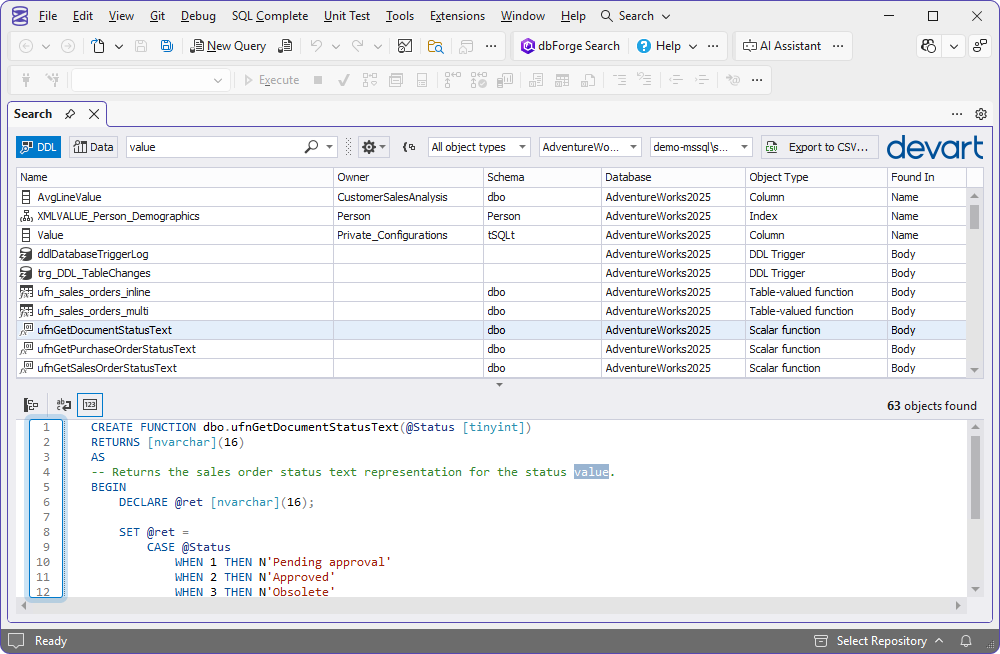 SQL Editor DDL statement