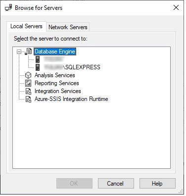 Select the server from the Browse for Server dialog