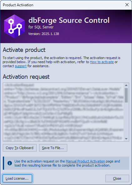 The Product Activation dialog and the Load License button