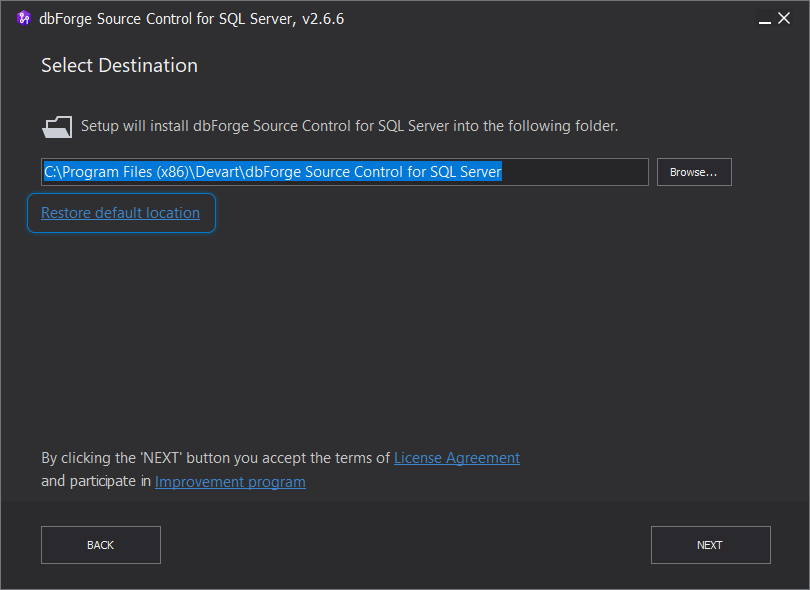 Restore the default location of the folder for storing dbForge Source Control for SQL Server