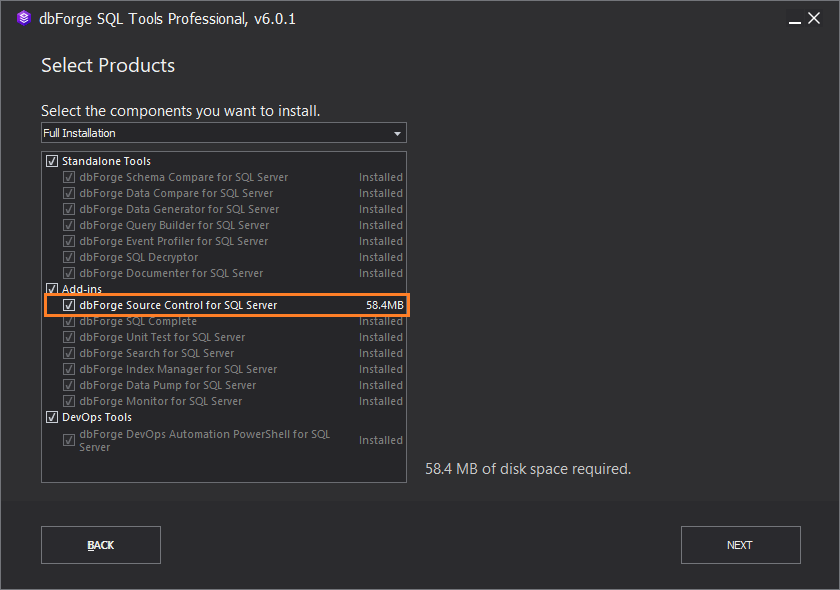 Select the Source Control checkbox in the installer