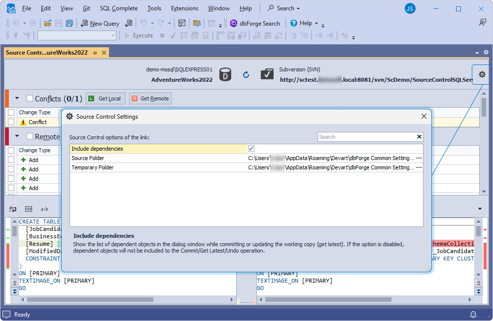 Open the Source Control Settings dialog