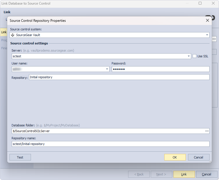 Link DB to SourceGear Vault