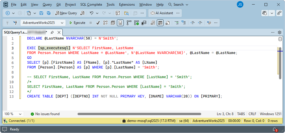 After: Add square brackets to all identifiers in the query