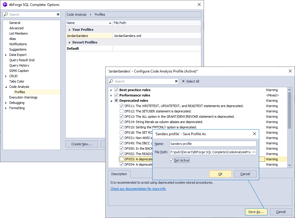 Share code analyzer profiles