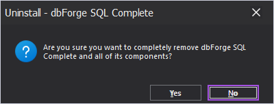 Confirm the uninstallation of dbForge SQL Complete