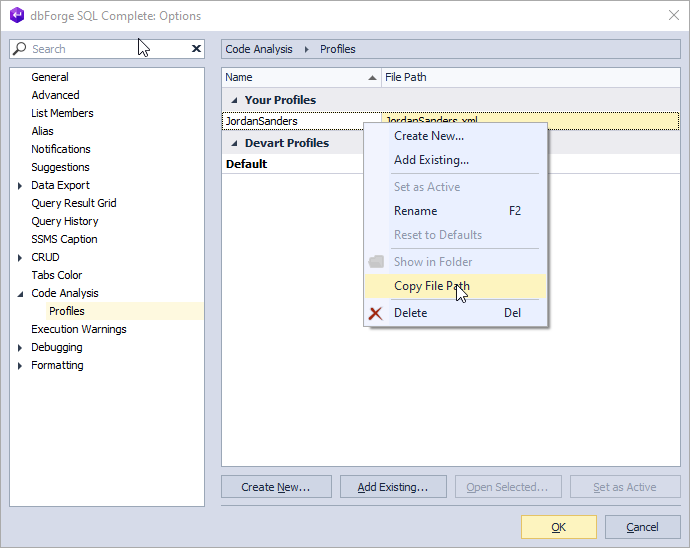 Share code analyzer profiles