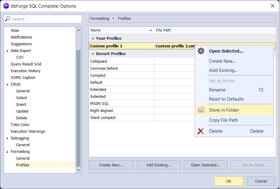 SQL Complete: Options