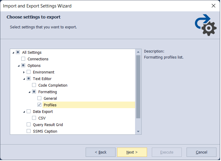 Import and Export Settings Wizard - Profiles