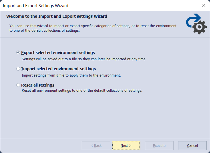 Import and Export Settings Wizard