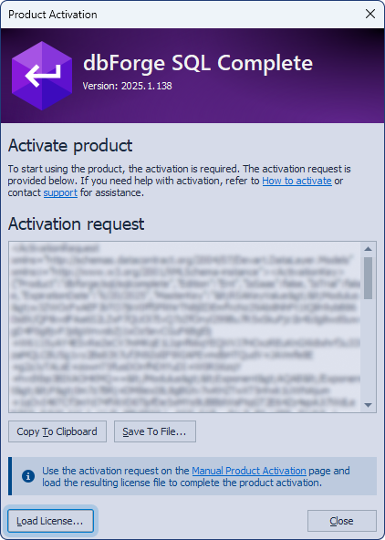 The Product Activation dialog and the Load License button