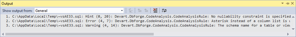 T-SQL Code Analyzer output