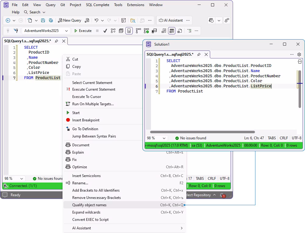 Qualify object names in the Refactoring menu