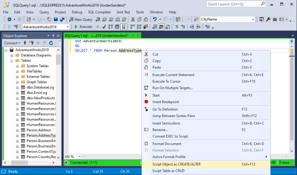Scripting an object as CREATE