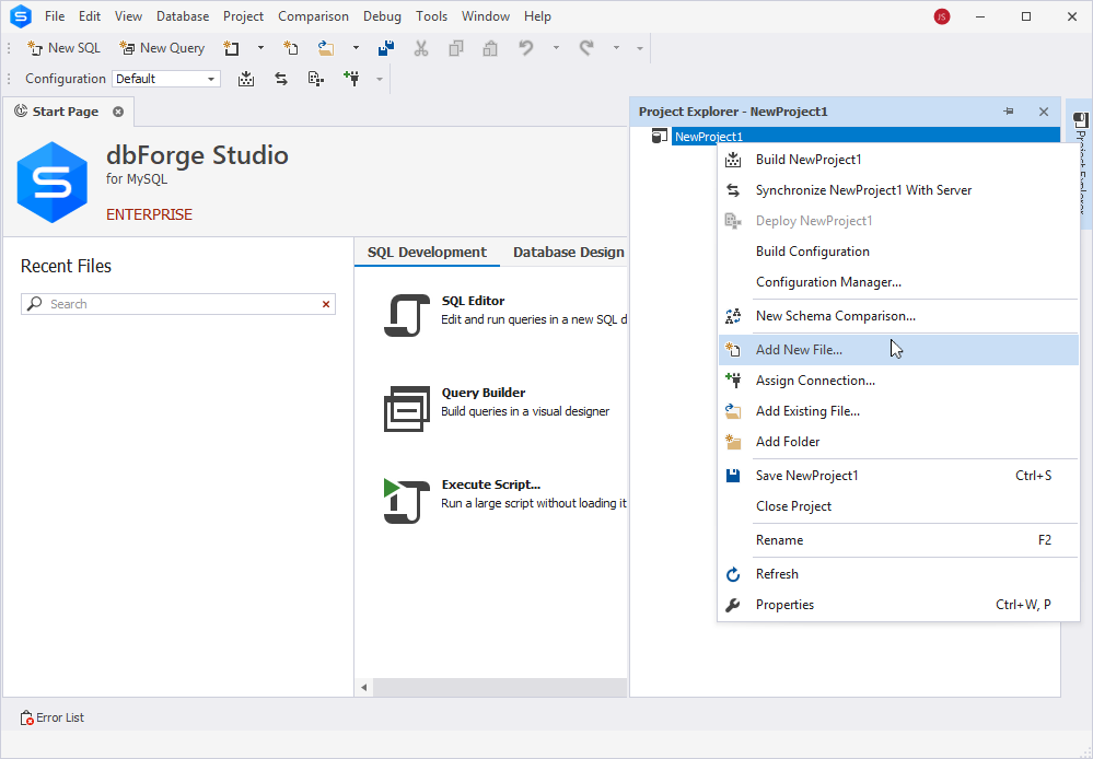 Add a new file from the shortcut menu