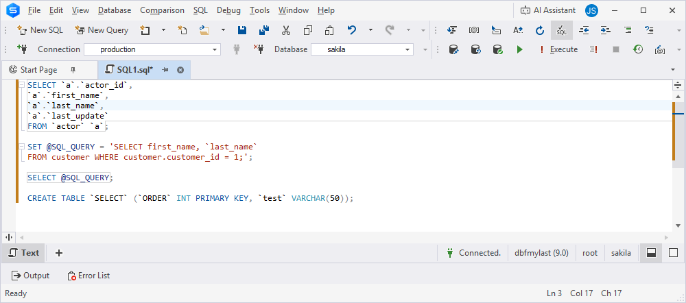 After: Add backticks to all identifiers in the query
