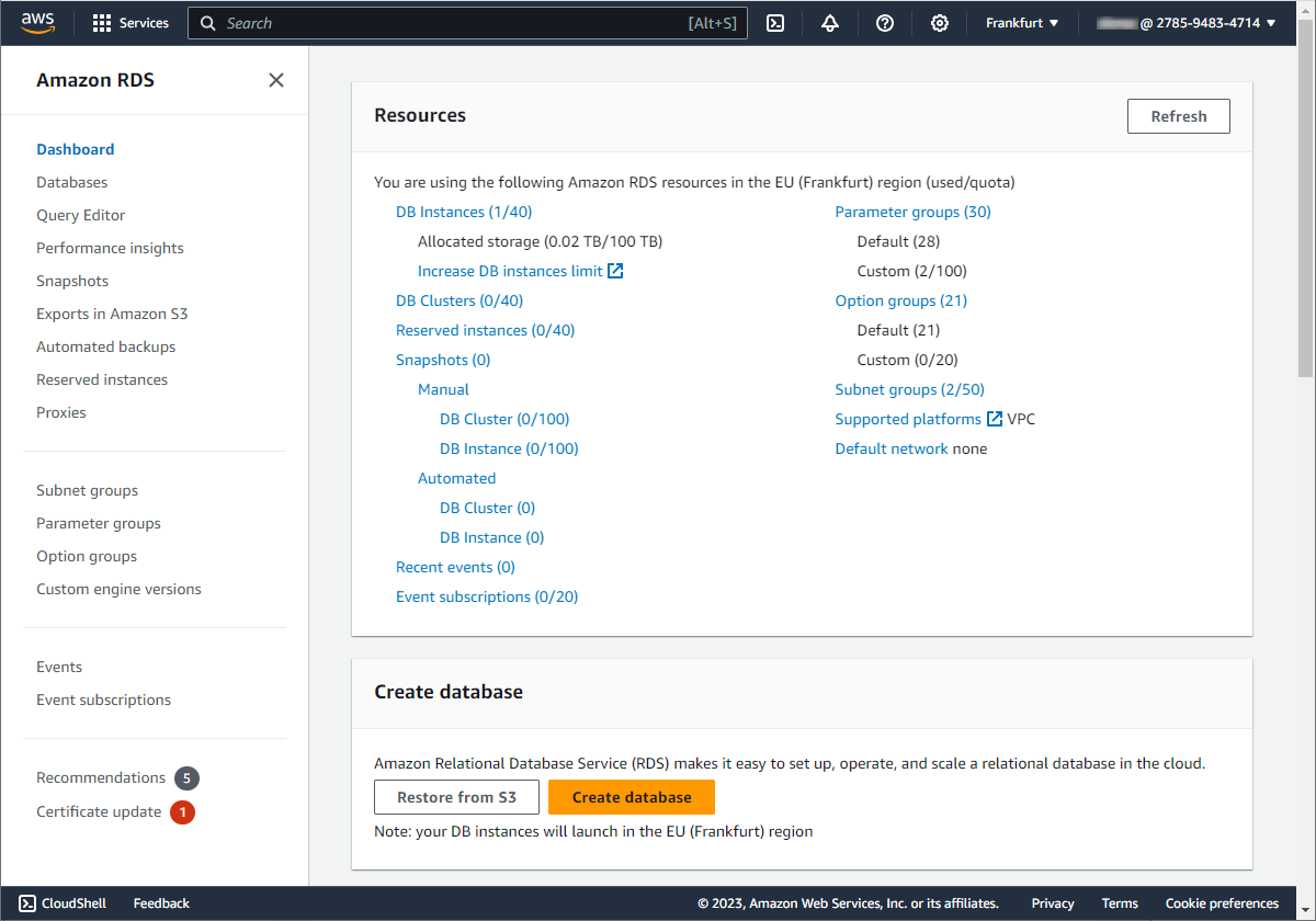 Create an Amazon MySQL instance