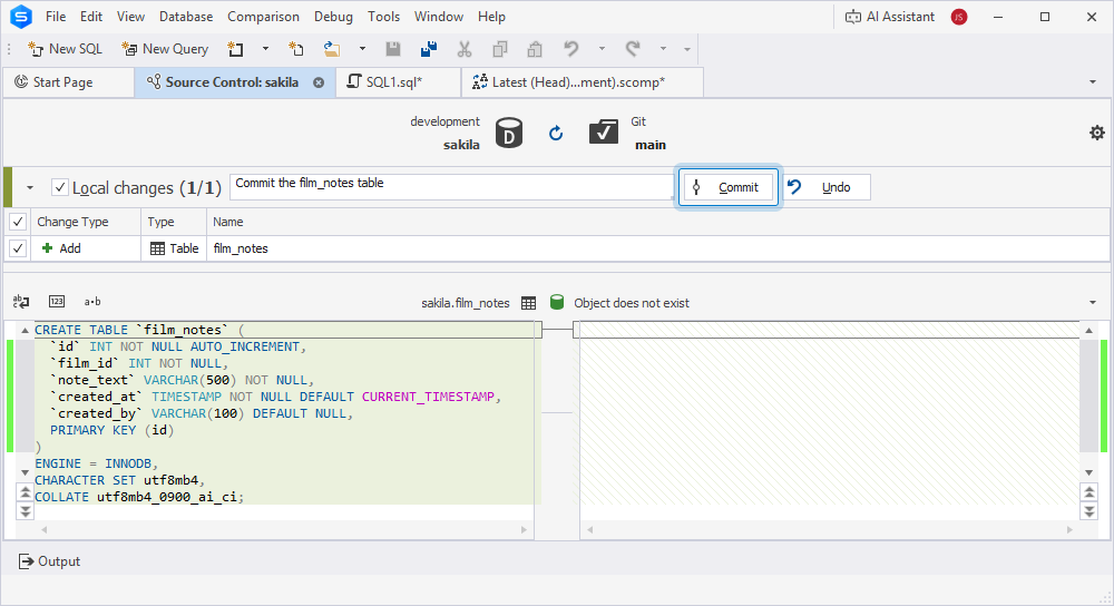 Commit the table to the repository