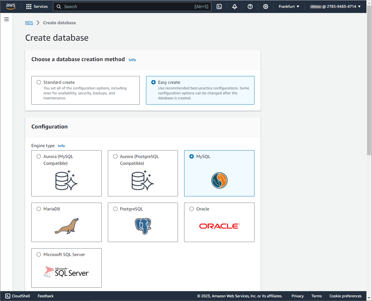 Create an Amazon MySQL database