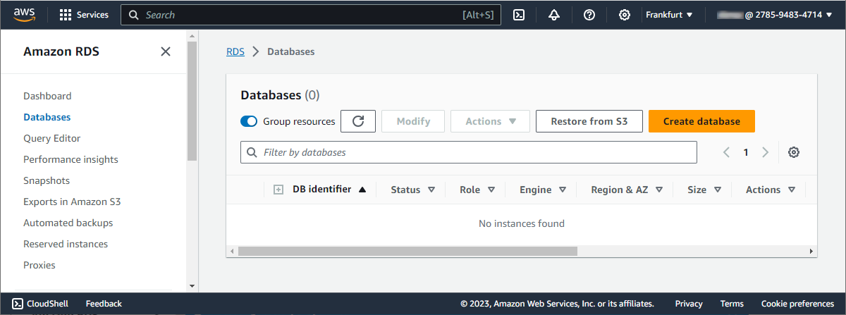 Create an Amazon MySQL database