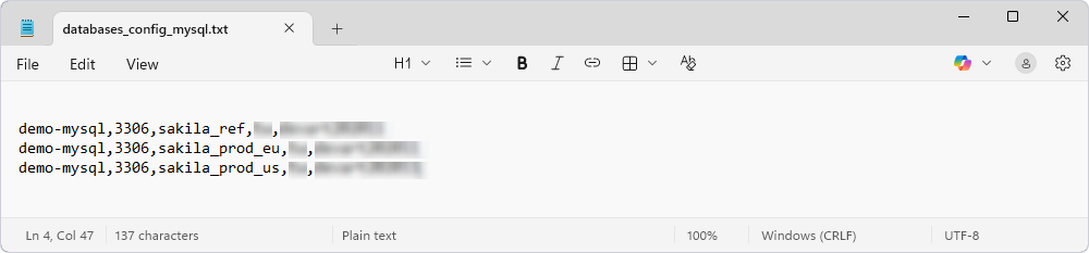 Creating a .txt file with multiple target databases