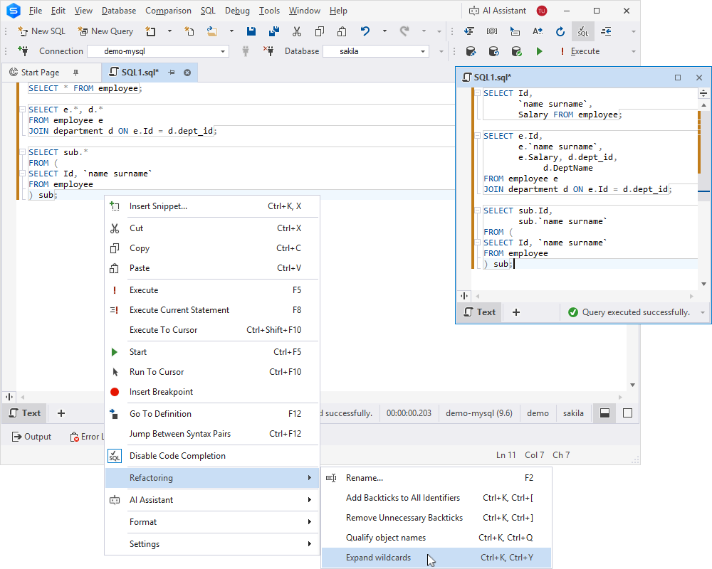 Wildcards expanded for all SQL statements