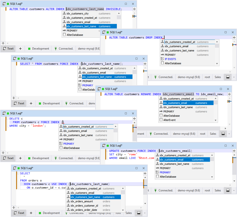 MySQL/MariaDB index name suggestions