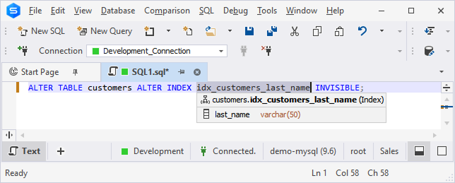 Indexed column quick info