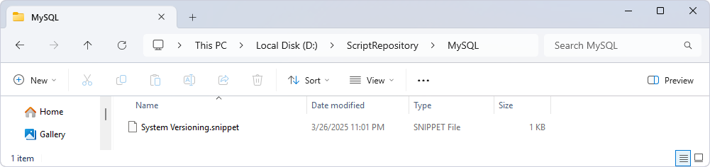 The local folder displays all created code snippets