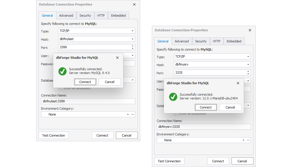 Support for MySQL 9.4 and MariaDB 12