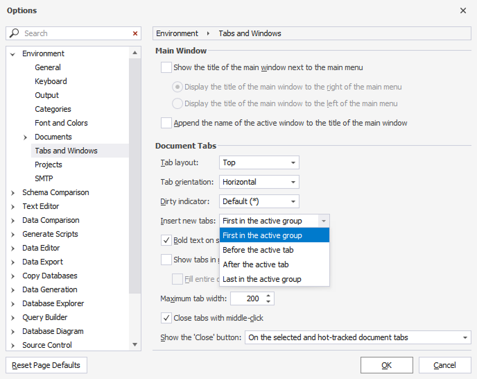 Control over new tab positioning