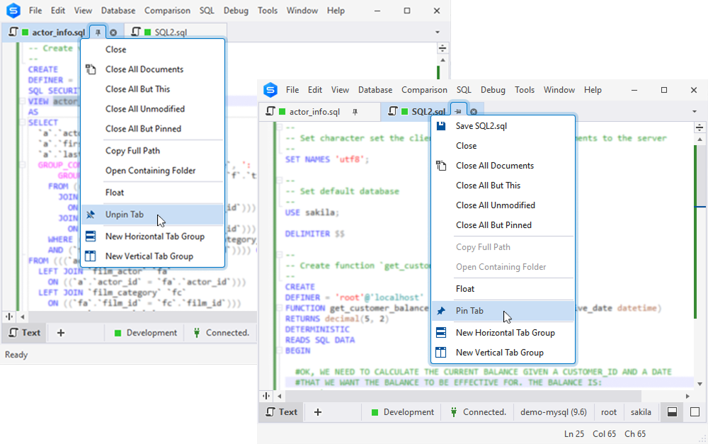 Pin document tabs