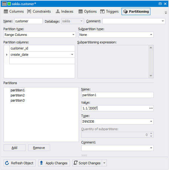 Create a partitioned table