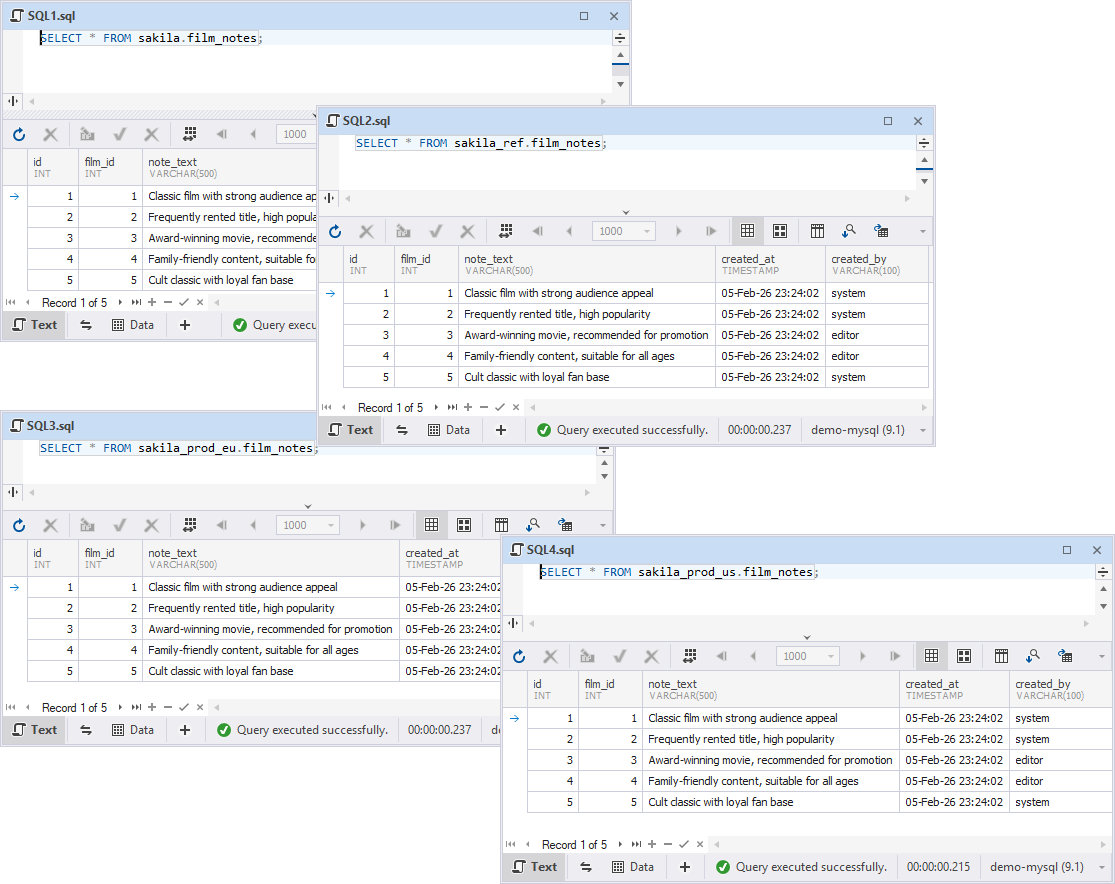 Result - Tables are synchronized and appear in Database Explorer