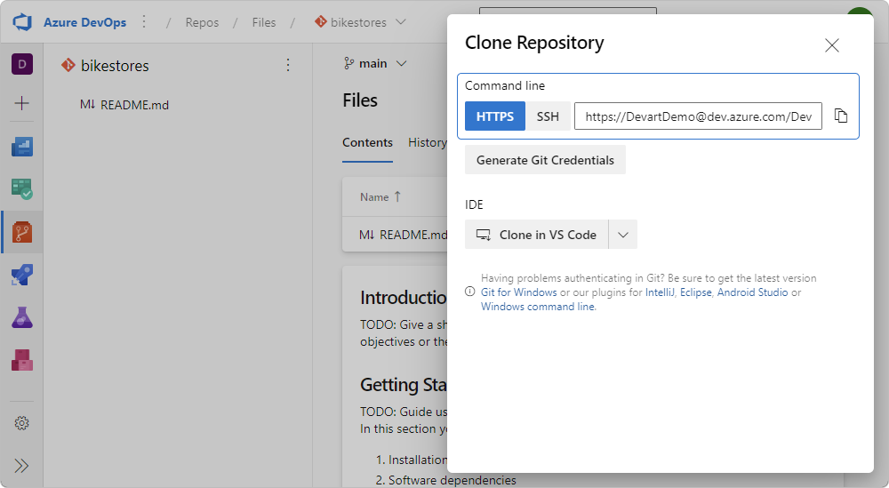 Copy a clone URL of the repository