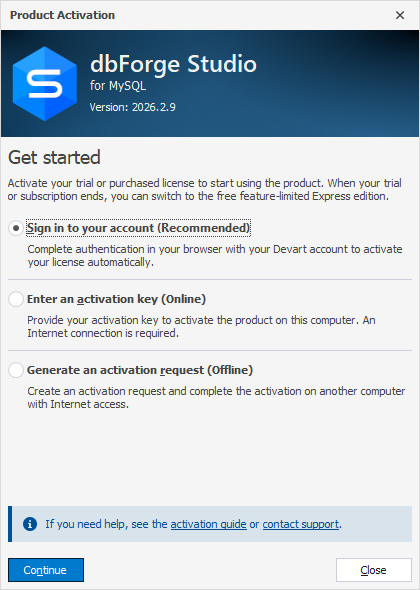 The Product Activation dialog - Sign in to your account
