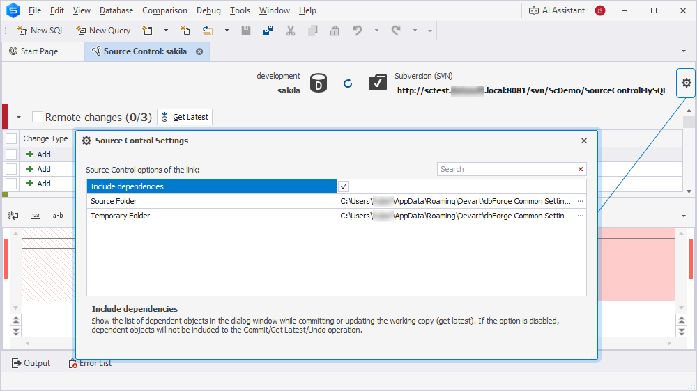 Open the Source Control Settings dialog