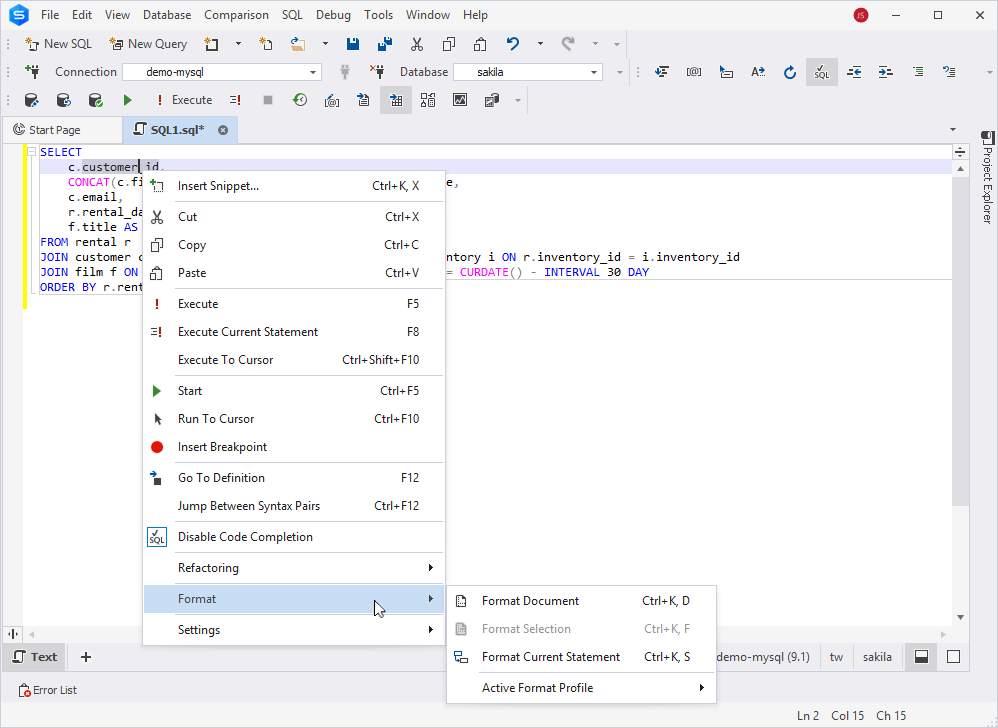 Formatting your code in dbForge Studio for MySQL