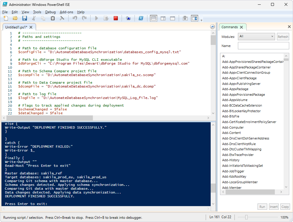 Synchronize schemas using the PowerShell script