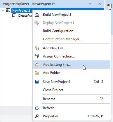 Add an existing file in the project
