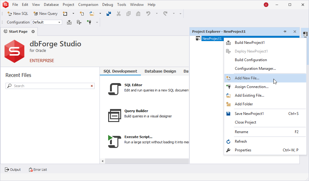 Add a new file from the shortcut menu