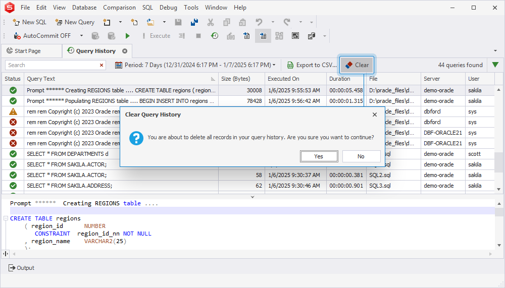 Clear Query History